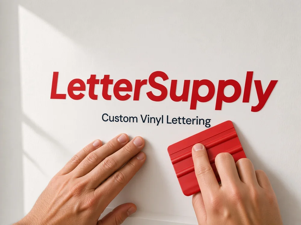 Finished LetterSupply lettering receiving a final squeegee pass at the edges