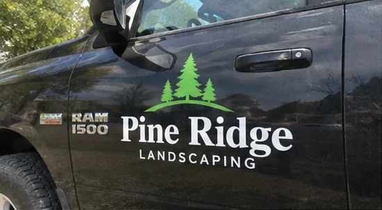 Truck lettering: Pine Ridge Landscaping