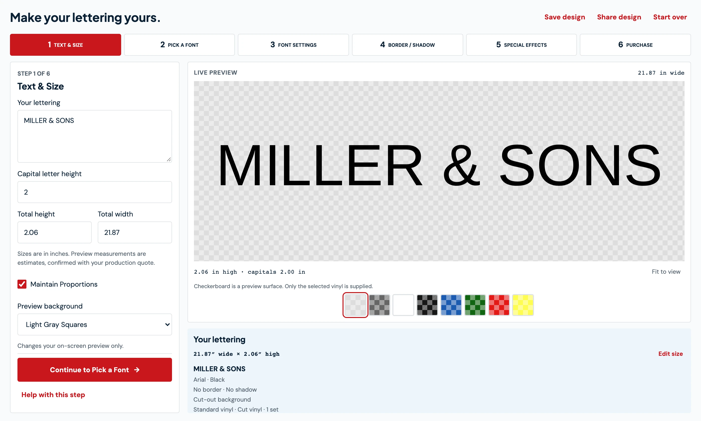 Screenshot of the LetterSupply design tool previewing truck lettering