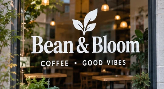 Bean & Bloom coffee window lettering
